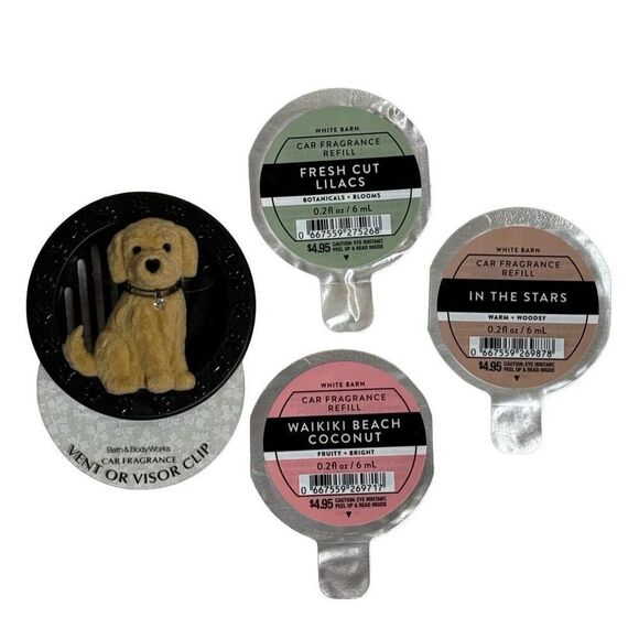 Bath and Body Works DOG WITH COLLAR Visor Clip and 3 Car Fragrance Refills - Picture 1 of 7
